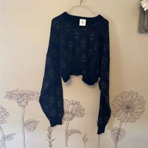 Black Crop Open-Knit Sweater Top - Women
